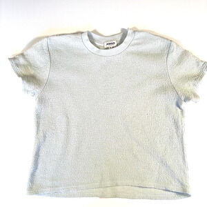Asher Los Angeles Supima Cotton Textured Knit Crop Tee Light Green XS Made USA